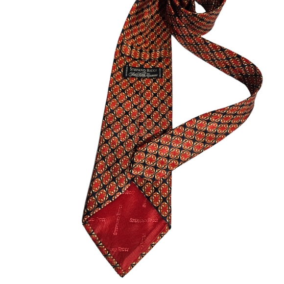 STEFANO RICCI XL Navy/Red Geometric Silk LUXURY Tie ITALY - Picture 2 of 5